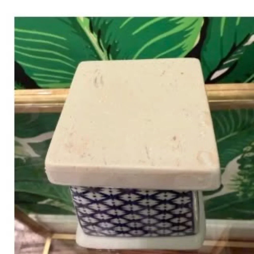 Society Social Faux White Hydrangea Blue White Ceramic Planter